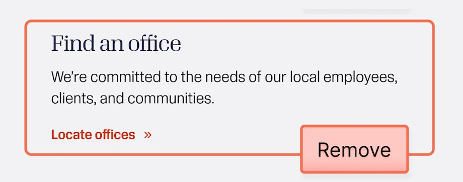 Find an office card offering a locate offices link, marked for removal